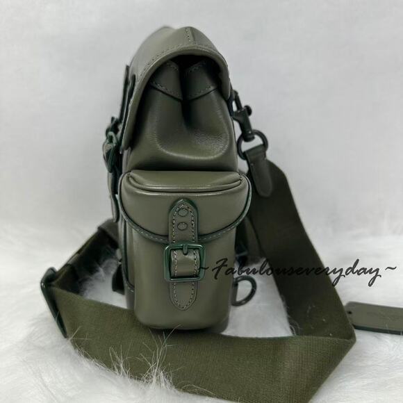 Coach Men's Hitch Backpack 13 In Leather/Army Green CR852 NWT - Picture 2 of 9